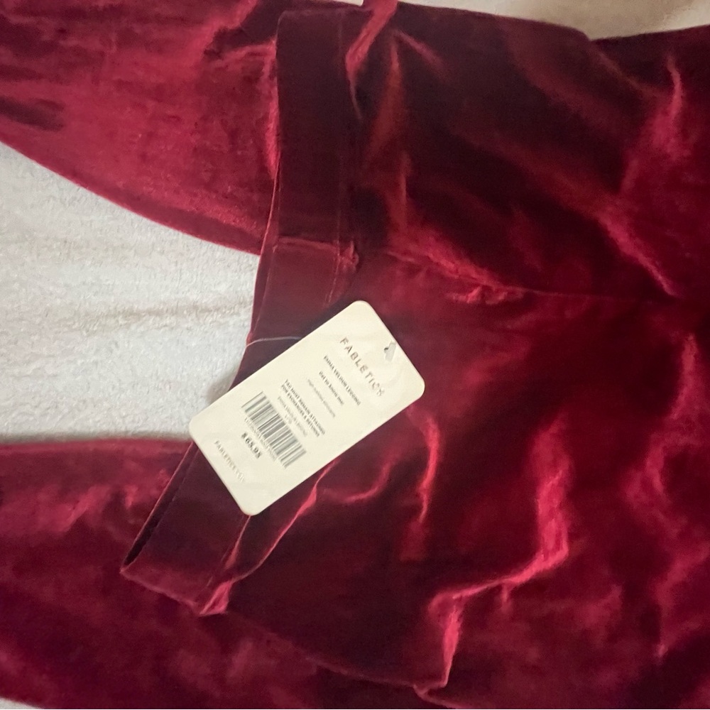 Fabletics Deep Red Velvet Trousers and top